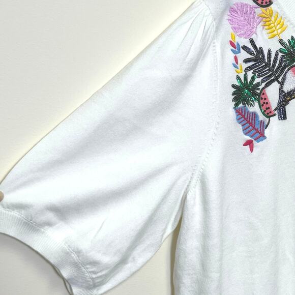 Boden Unique Embroidered sequin Tucan Tropical Knit Sweater XL - Picture 4 of 6